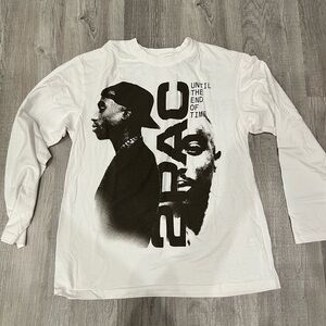 ZARA 2Pac Youth Kids M/L 11-12 White Long Sleeve Shirt Until The End Of Time